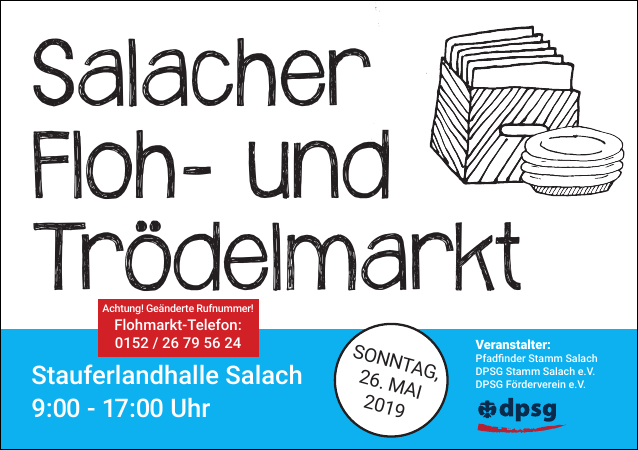 Salacher Floh- und Trödelmarkt: Stauferlandhalle Salach, Sonntag, 26. Mai 2019, 9:00-17:00 Uhr