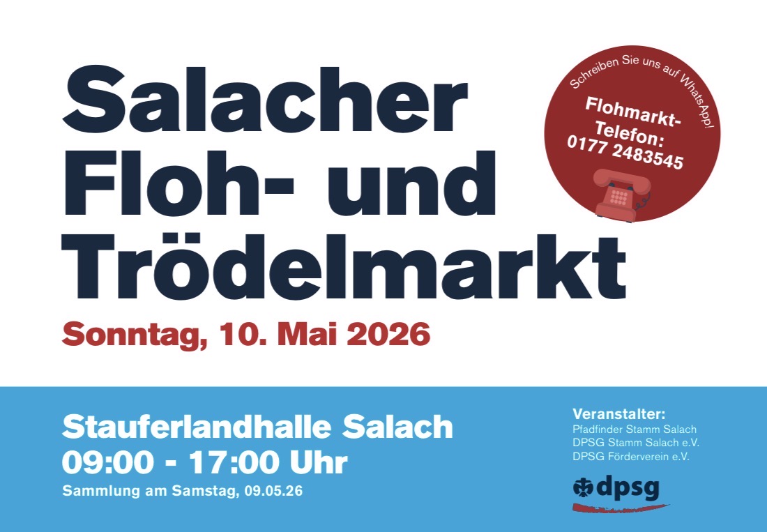 Salacher Floh- und Trödelmarkt: Stauferlandhalle Salach, Sonntag, 10. Mai 2026, 9:00-17:00 Uhr
